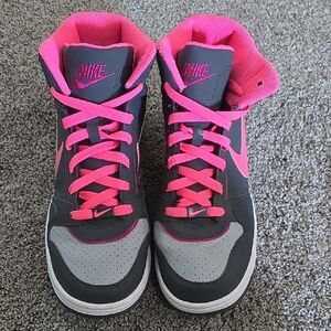 Nike Gray and Pink High-Top Sneakers with Basketball-Inspired Design
